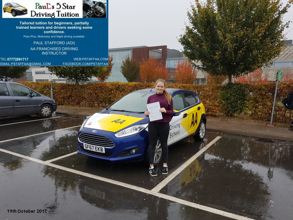 First time test pass pupil libby sykes with paul;s 5 star driving tuition